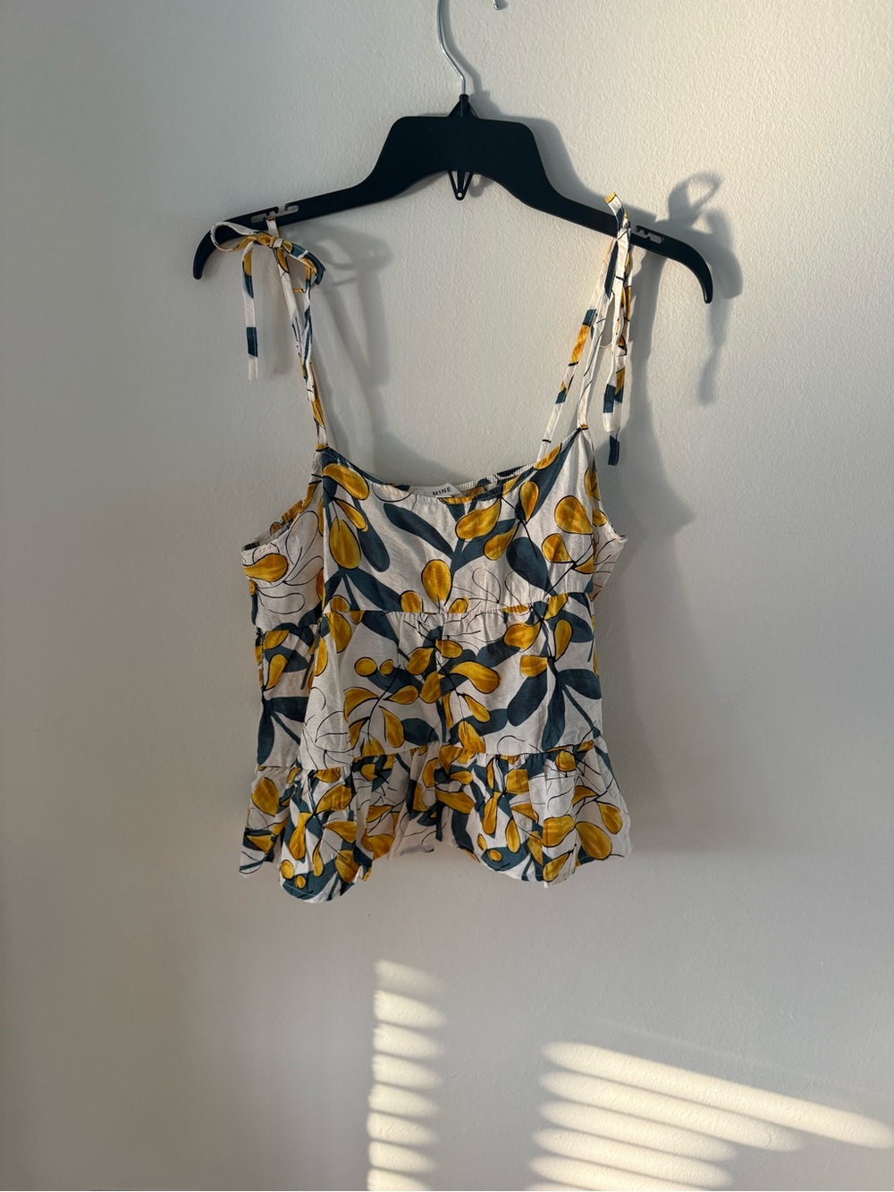mine White Floral Tie-Strap Peplum Tank Top - Yellow & Green